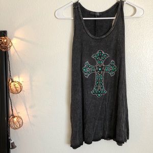 Super soft embellished cross tank top